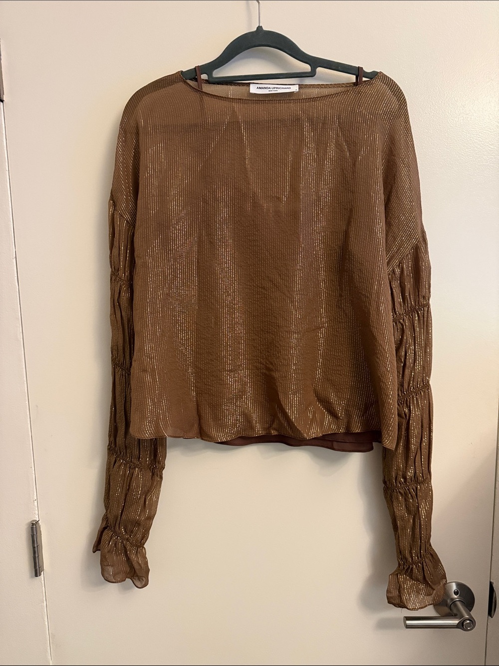 Amanda Uprichard Metallic Bronze Long-Sleeve Blouse